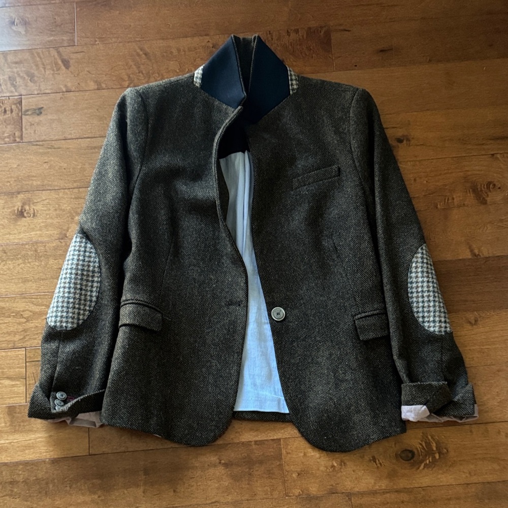 Zara Brown Tweed Blazer with Elbow Patches